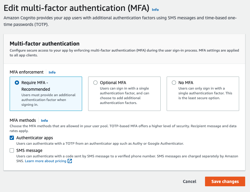 PCM MFA Cognito Setup